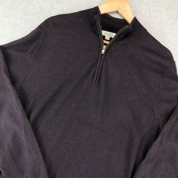 Calvin Klein Sweater 100% Merino Wool Italian 1/4 Zip Pullover Men's Large Brown - Picture 1 of 9